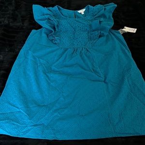 Turquoise blue eyelet ruffle dress 1X flutter sleeve fully lined cotton Tera&sky